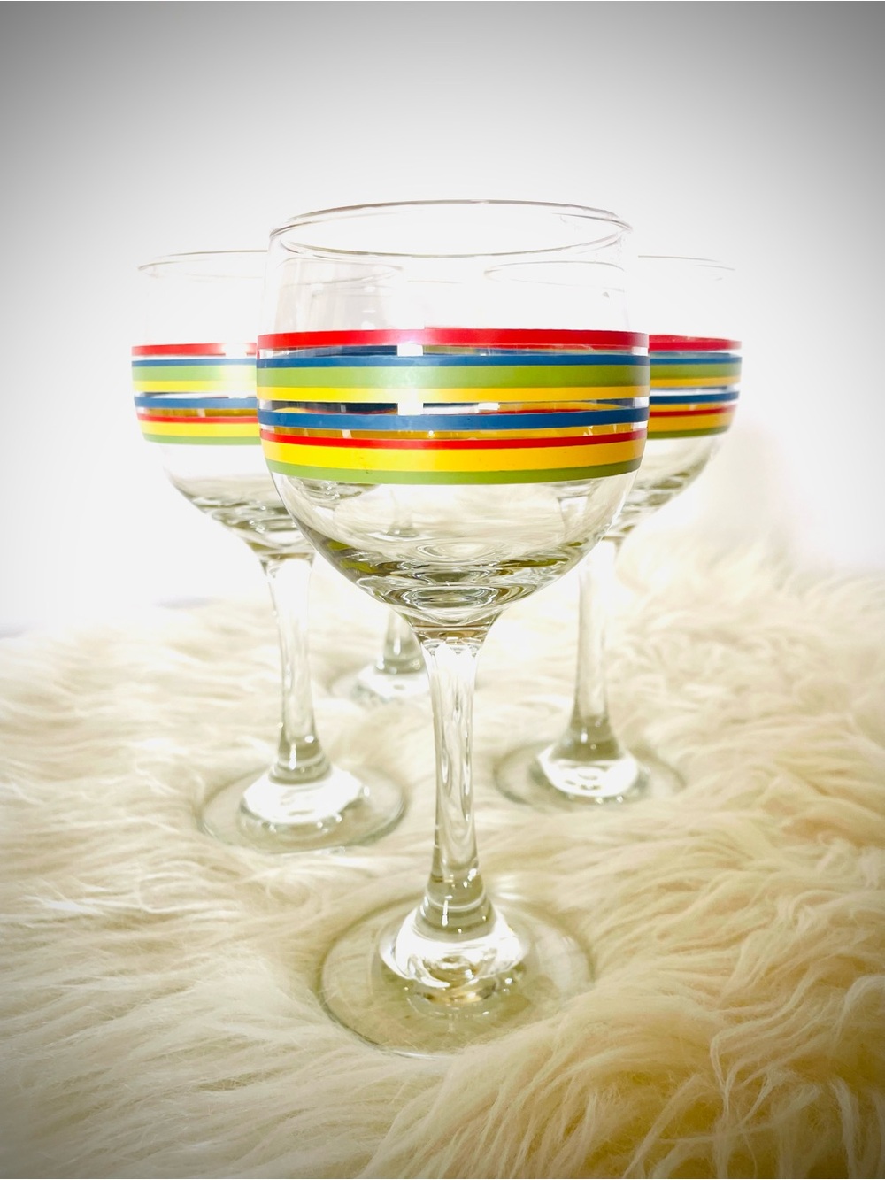 4 VTG Libbey Mambo Fiesta Glass wine Goblets Striped Drinking Colorful Multi - Picture 2 of 5